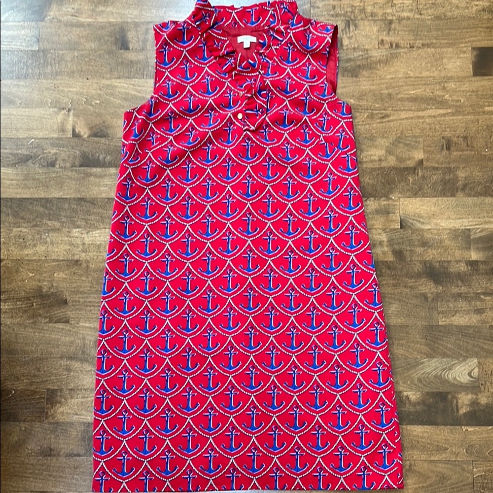 Talbots Like New Ruffle Neck Nautical Dress with Anchor Pattern
